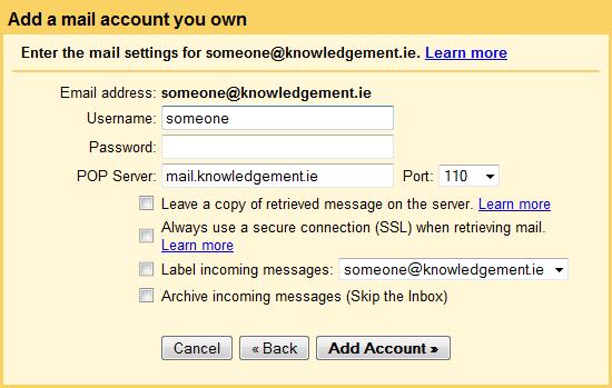 Add Email Account to Gmail Knowledgement